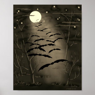 Bewitching Hour Full Moon Bats Vintage Halloween Poster
