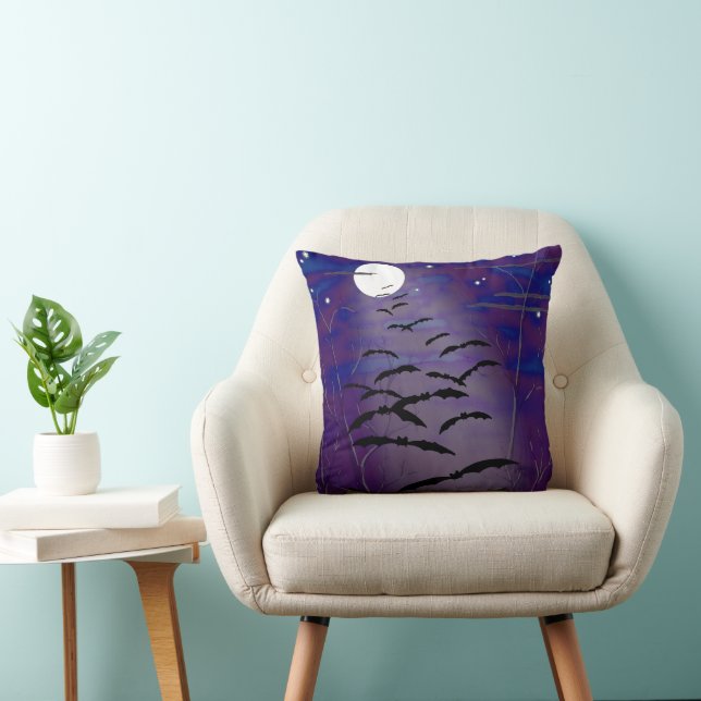 Bewitching Hour with Full White Moon and Bats Throw Pillow (Chair)