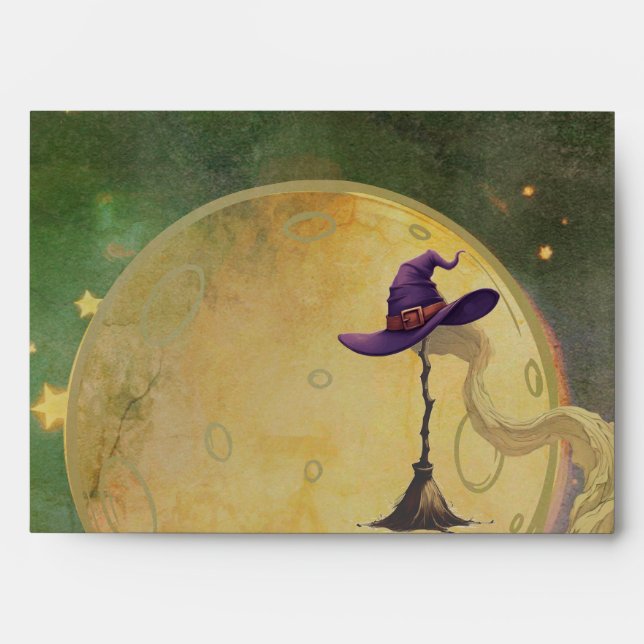 Bewitching Night Moon Witch Halloween Envelope (Front)