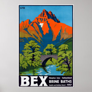 Bex Switzerland Vintage Travel Poster Restored