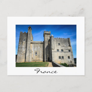 Beynac castle in France white text postcard