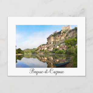 Beynac-et-Cazenac in Dordogne white text postcard