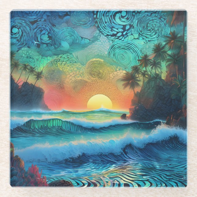 Beyond Blues Seascape Glass Coaster (Front)