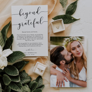 Beyond Grateful Elegant Script Wedding Photo Thank You Card