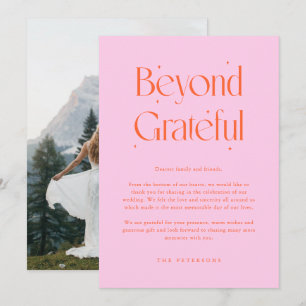 Beyond Grateful Whimsical Orange Wedding Photo Thank You Card
