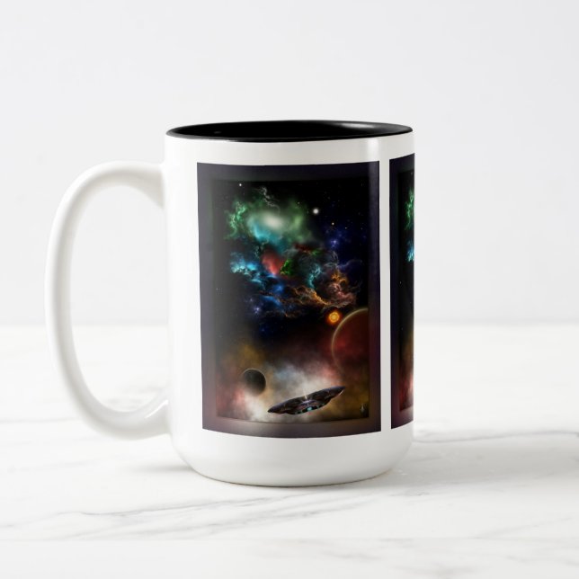 Beyond Space & Time Fractal Art II Spacescape Two-Tone Coffee Mug (Left)