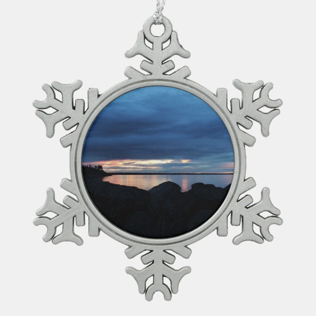 Beyond the Rocks Snowflake Pewter Christmas Ornament (Front)