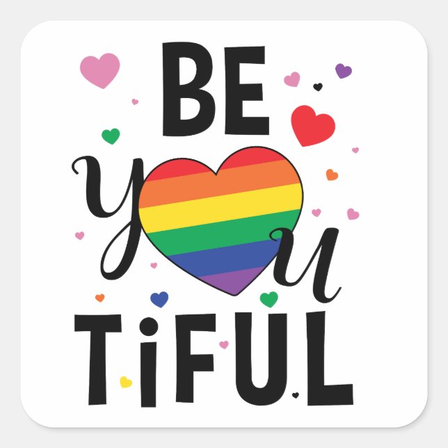 BeYOutiful rainbow flag Gay flag LGBTQ pride month Square Sticker (Front)