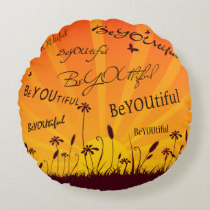 BeYOUtiful Sunset And Butterflies Round Pillow