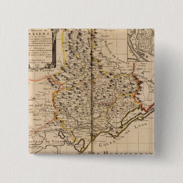 Beziers France 2 Inch Square Button (Front)