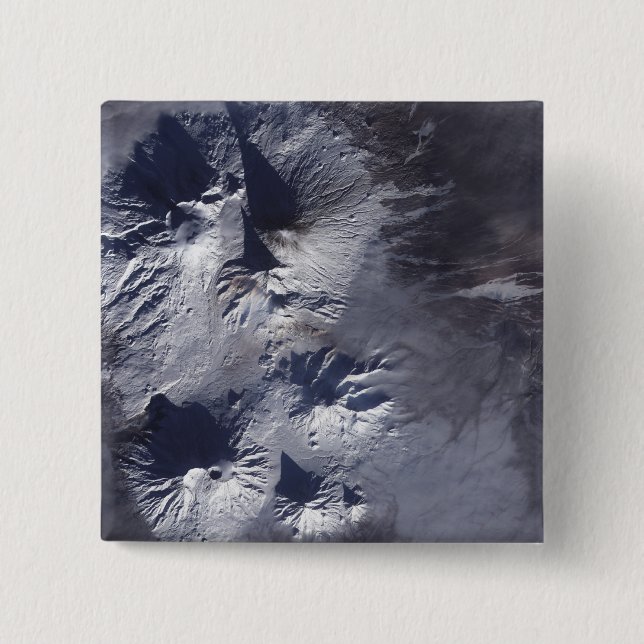 Bezymianny Volcano exhibits a modest plume 2 Inch Square Button (Front)