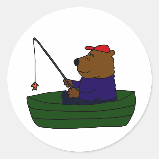 BF- Funny Bear Fishing Design Classic Round Sticker (Front)