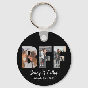 BFF 3 Photo Collage Best Friend Forever Black Keychain