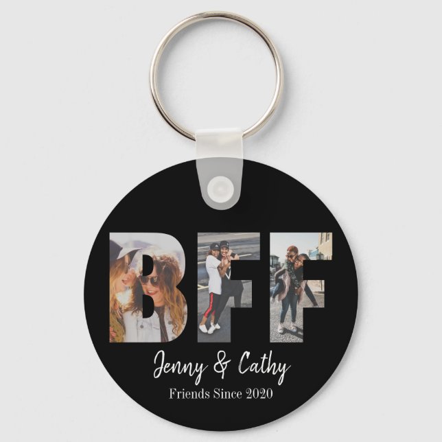 BFF 3 Photo Collage Best Friend Forever Black Keychain (Front)