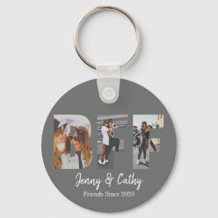 BFF 3 Photo Collage Best Friend Forever Grey Keychain