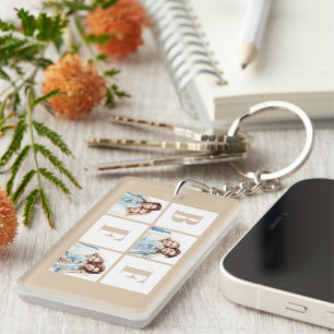 BFF 3 Photo Collage Best Friends Beige Keychain