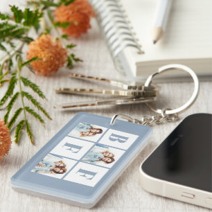 BFF 3 Photo Collage Best Friends Dusty Blue Keychain