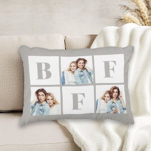 BFF 3 Photo Collage Best Friends Grey Accent Pillow