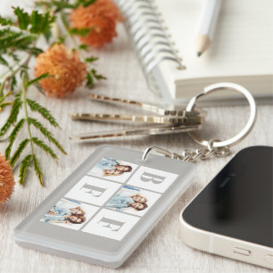 BFF 3 Photo Collage Best Friends Grey Keychain