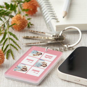 BFF 3 Photo Collage Best Friends Pink Keychain