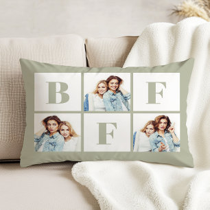 BFF 3 Photo Collage Best Friends Sage Green Accent Pillow