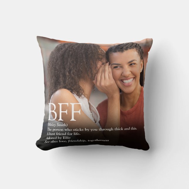 BFF Best Friend Photo Definition Modern Fun Throw Pillow (Front)