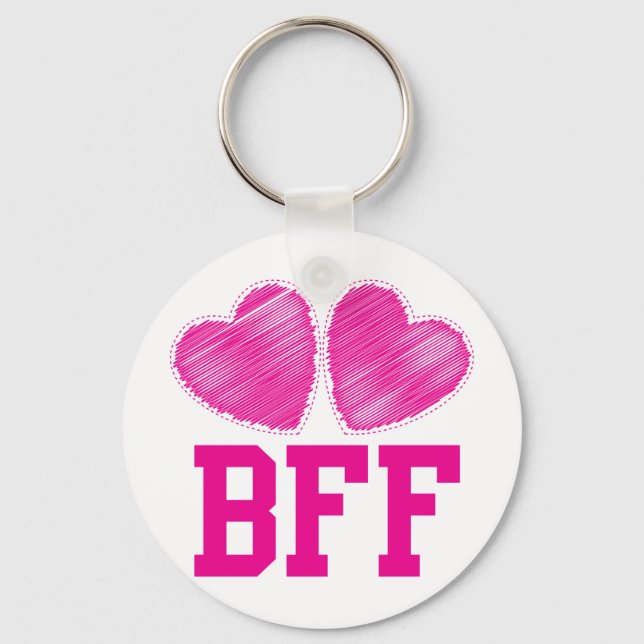 BFF Best Friends forever with love hearts Keychain (Front)