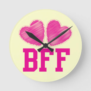 BFF Best Friends forever with love hearts Round Clock