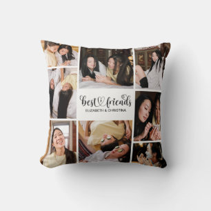 BFF Best Friends Script Photo Collage Throw Pillow