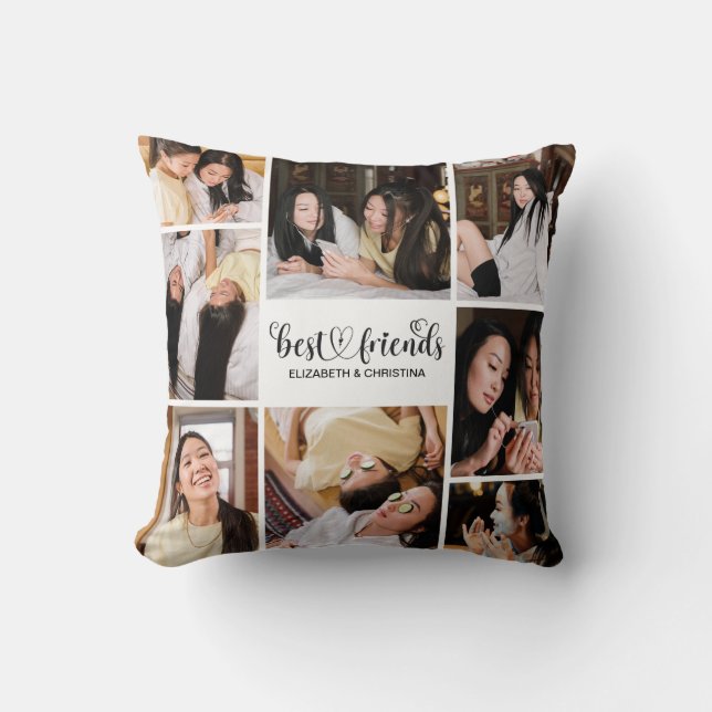BFF Best Friends Script Photo Collage Throw Pillow (Front)