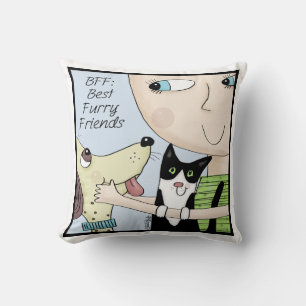 BFF: Best Furry Friends-Person with Dog and Cat Throw Pillow