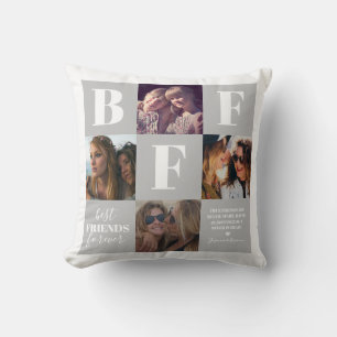BFF Bestie Photo Collage Grey Throw Pillow