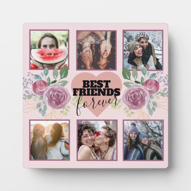 BFF Blush Pink Photo Collage Floral  Plaque (Front)