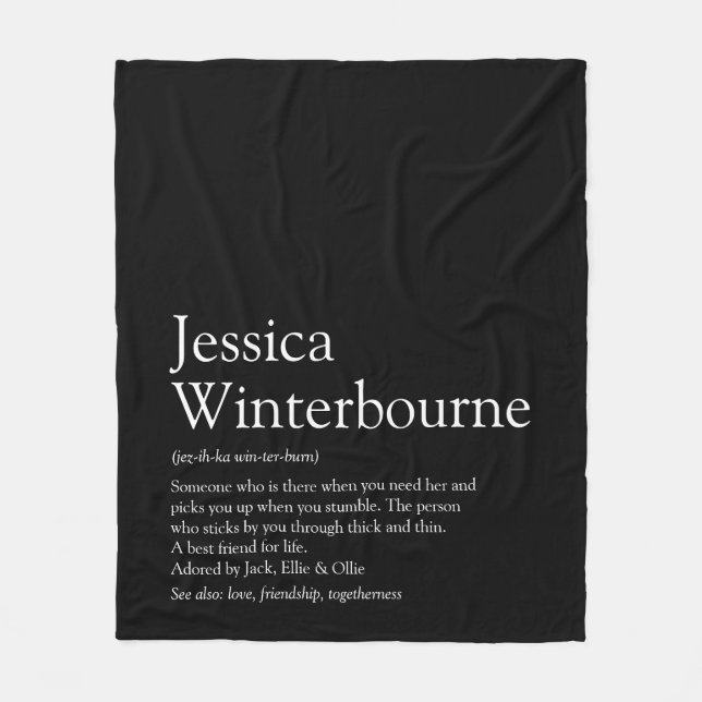BFF Definition Black and White Personalized Fleece Blanket (Front)