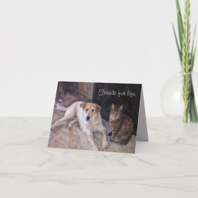 BFF Dog And Cat Folded Greeting Card (Front)