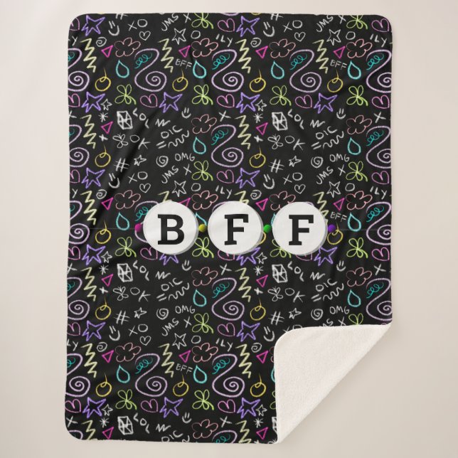 BFF Doodles - Faux Glitter Pattern (3 Beads) Sherpa Blanket (Front)