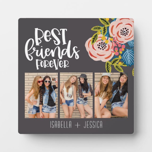 BFF Floral Photo Collage Best Friends Forever Plaque (Front)