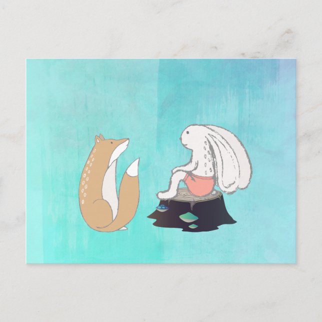 BFF Fox and Rabbit Cartoon Sketch Postcard (Front)