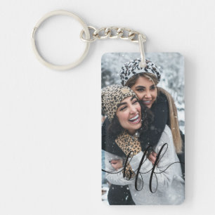 BFF Friendship Photo and Script Text Best Friend Keychain