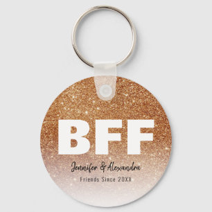 BFF Gold Glitter Personalized Best Friends Modern Keychain