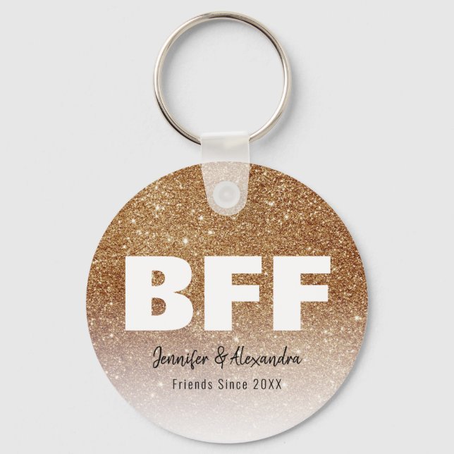 BFF Gold Glitter Personalized Best Friends Modern Keychain (Front)