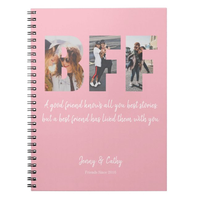 BFF Photo Collage Best Friend Forever Blush Pink Notebook (Front)