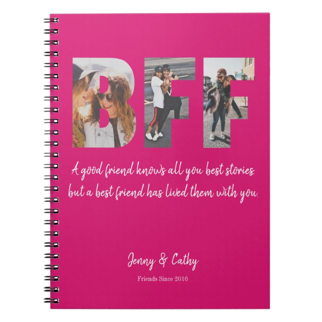 BFF Photo Collage Best Friend Forever Magenta Pink Notebook (Front)
