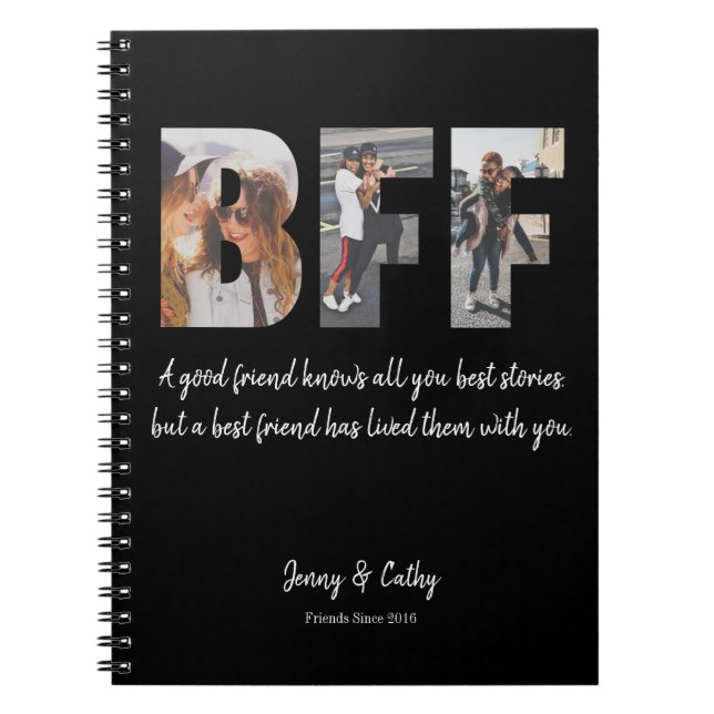 BFF Photo Collage Best Friend Forever Quote Black Notebook (Front)