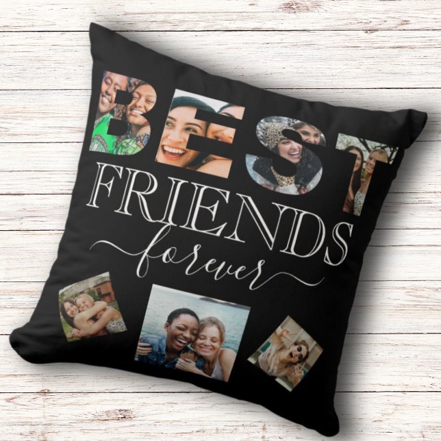 BFF Photo Collage Best Friend Quote B&W Throw Pill Pillow (Creator Uploaded)