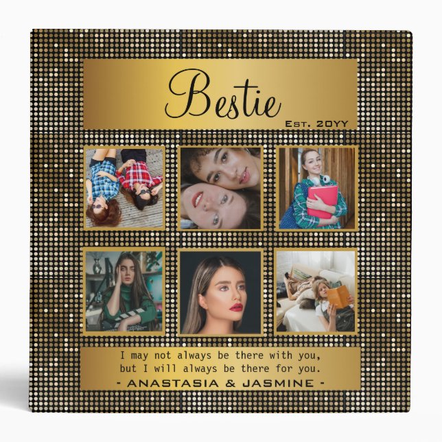 BFF Photo Collage Best Friend Quote Golden Glitter Binder (Front)