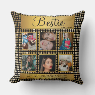 BFF Photo Collage Best Friend Quote Golden Glitter Throw Pillow