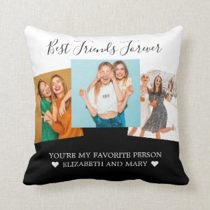BFF Photo Collage Best Friends Personalized Black Throw Pillow