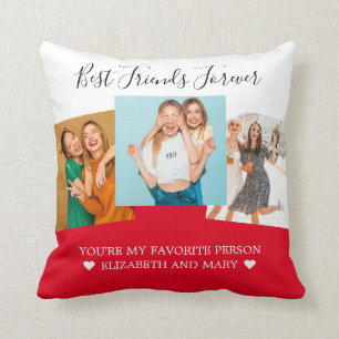 BFF Photo Collage Best Friends Personalized Red Throw Pillow