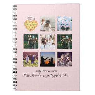 BFF Photo Collage Gifts Dusty Pink PIZZA Friends Notebook